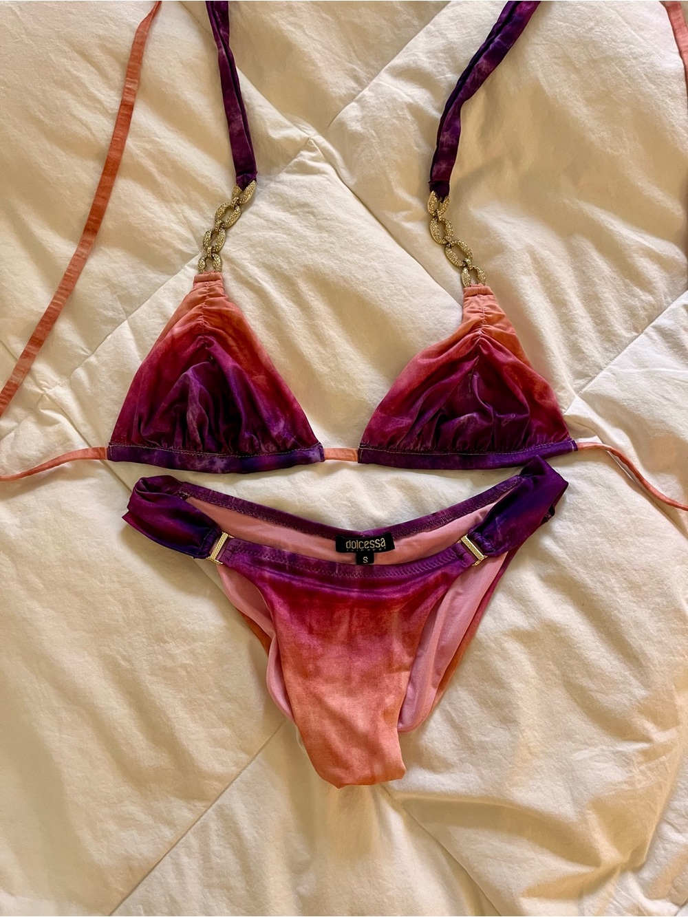Dolcezza Small Pink & Purple Velvet Ombre Triangle Bikini